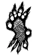 1. Upper part- Human hand (stylized, with flowing lines),- Fingers transition into husky paw prints (as if the hand is tattoo design idea