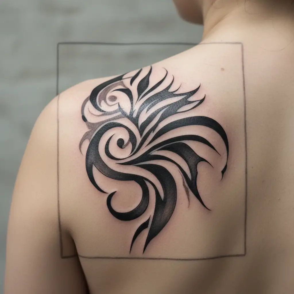 Feminine gothic tribal tattoo to cover another one on the shoulder and collarbone tattoo design idea