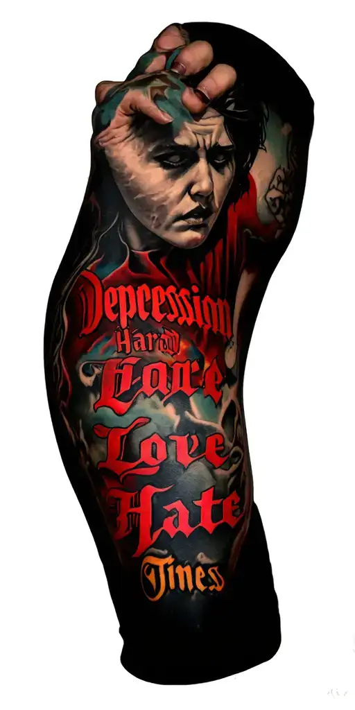 depression hard times love hate   tattoo design idea
