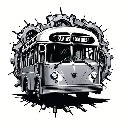 bus gear shifting human figure tattoo design idea