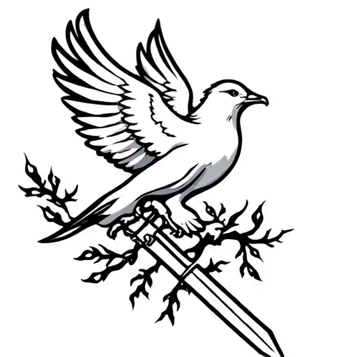 dove carrying sword of the spirit burning bush tattoo design idea