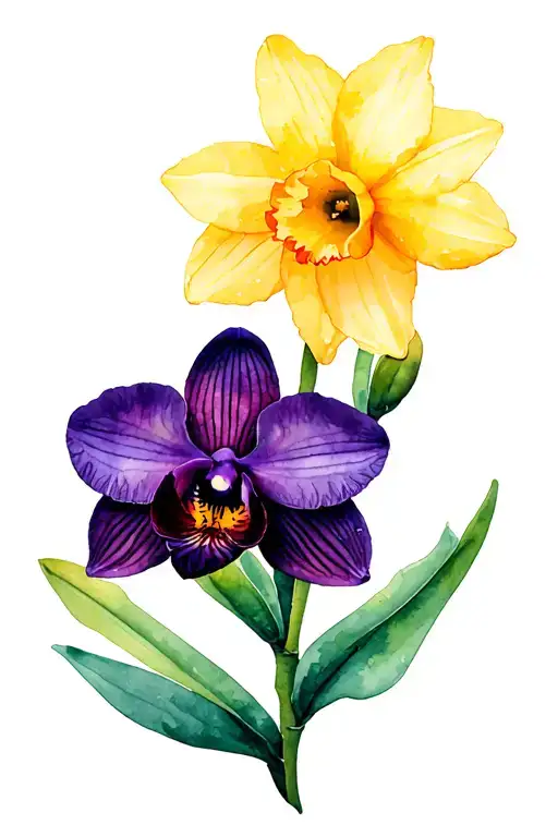 Black orchid and daffodil colour tattoo tattoo design idea
