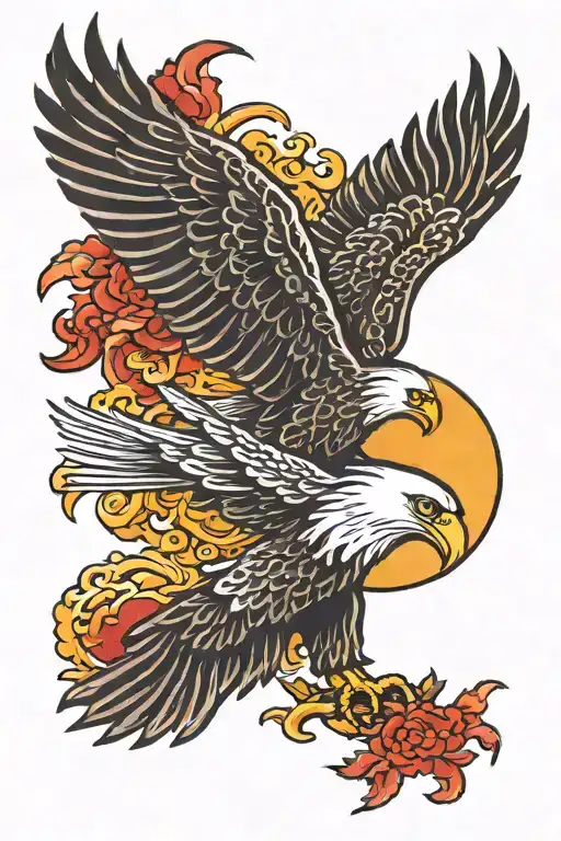 eagle and sun setting tattoo design idea