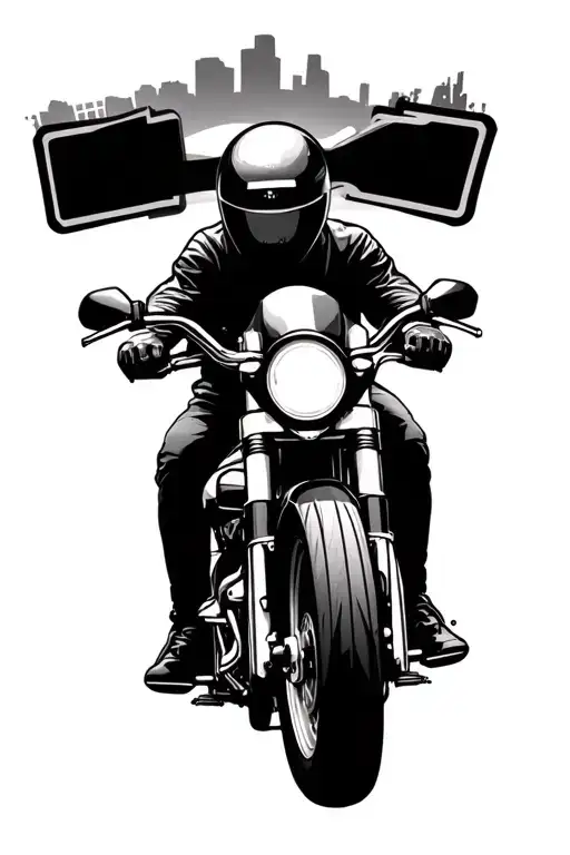 motorcycle on highway with sign with arthur,  norah,  lexie,  raya,  georgia, iylah,  tommy,  millie tattoo design idea
