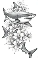 shark with black orchid flowers tattoo design idea
