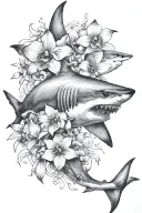shark with black orchid flowers tattoo design idea