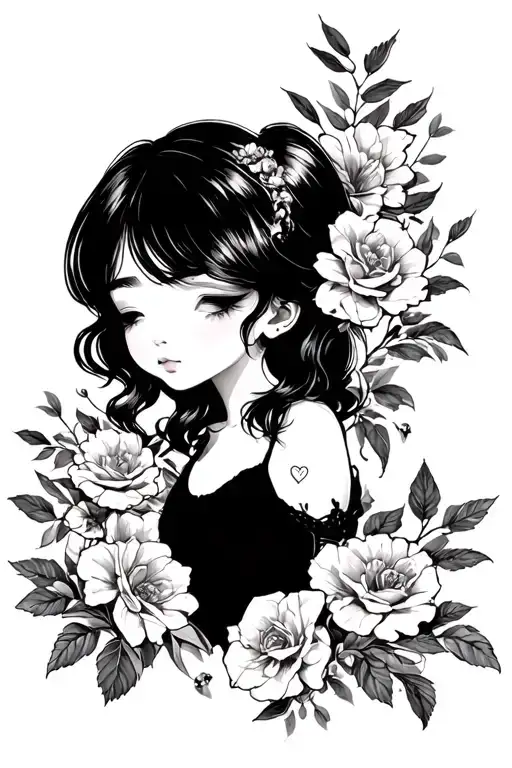 love shyness girl 2010 subtly incorporated in black tattoo design idea