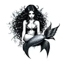 dark, gothic, mermaid sitting tattoo design idea