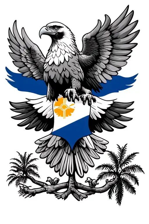 philippine flag incorporated in a nursing or medicine symbol with philippine eagle that spreads its wings with some tree tattoo design idea