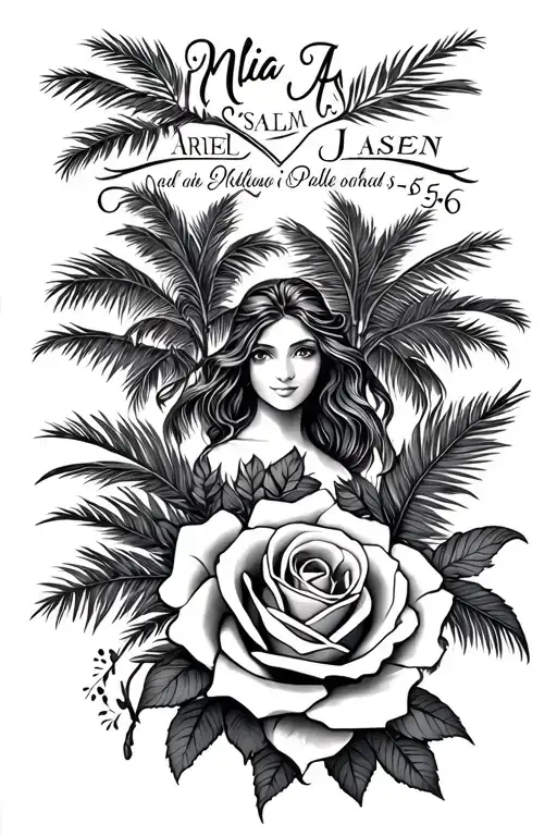 "Mia Jasen Ariel Psalm 3:5-6" roses and palm trees tattoo design idea