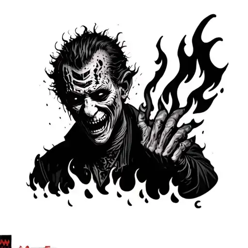 Freddy Krueger, tearing his face off with fire around him tattoo design idea