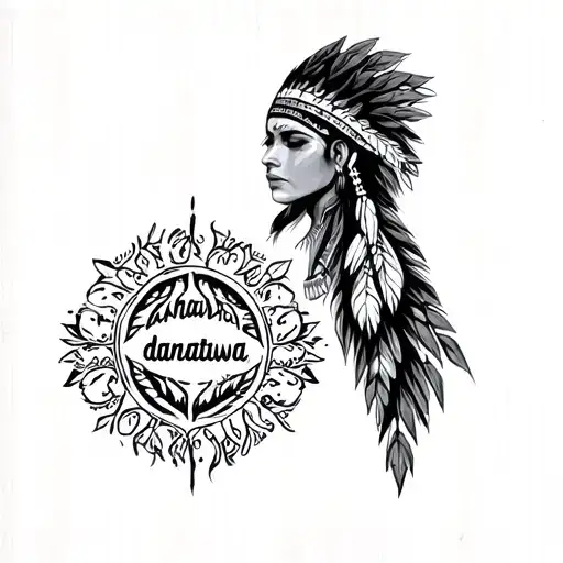 Can you show me what a femine tattoo on my neck/collarbones with the cherokee words dahnawa danatlihi with a indian feel tattoo design idea