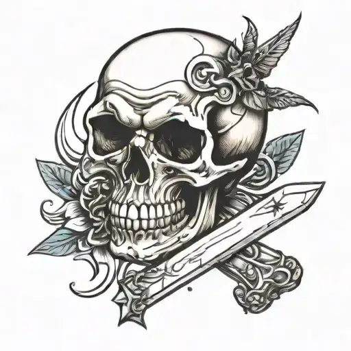 skull and crossbones with knife through the skull tattoo design idea