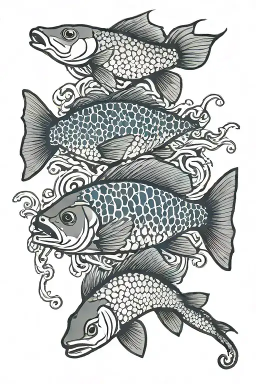 redfish, speckled trout, blue point crab surrounded tattoo design idea