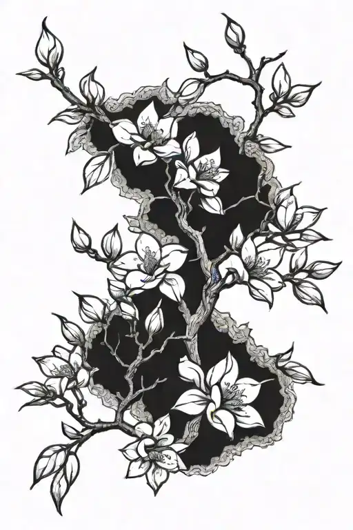 magnolia tree branches tattoo design idea