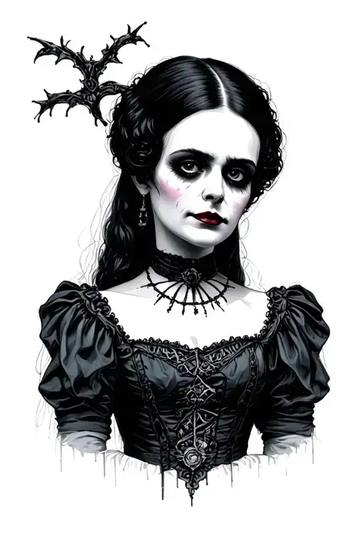 Wednesday Addams x bride of frankenstein tattoo design idea