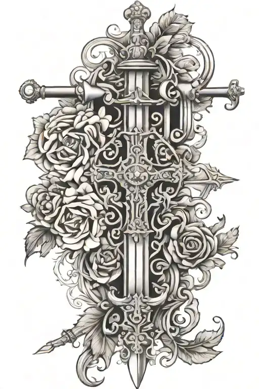 victorian ornamental tattoo catholic design vines swords hearts tattoo design idea