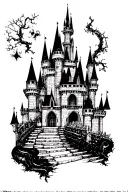 disney characters in a castle tattoo design idea