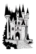 disney characters in a castle tattoo design idea