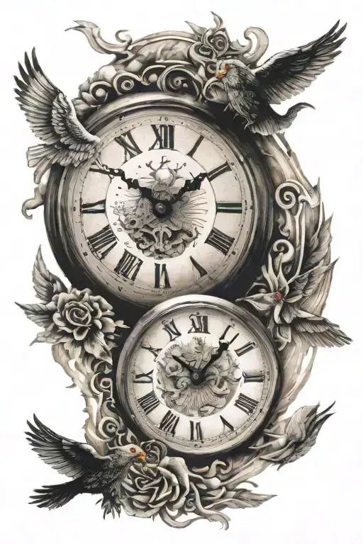 ikarus falling and sun and time clock tattoo design idea