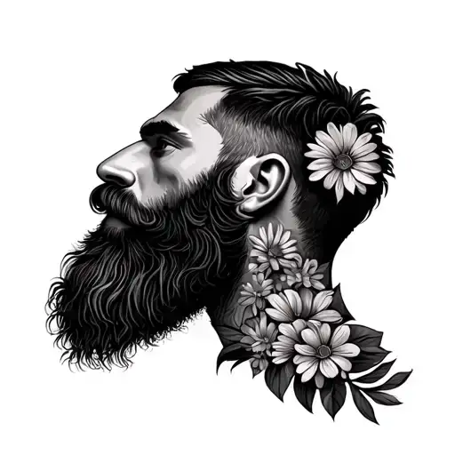 bearded hipster where the beard is made of flowers tattoo design idea