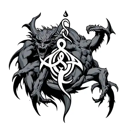 demons marks,with an Aquarius symbol intertwined tattoo design idea