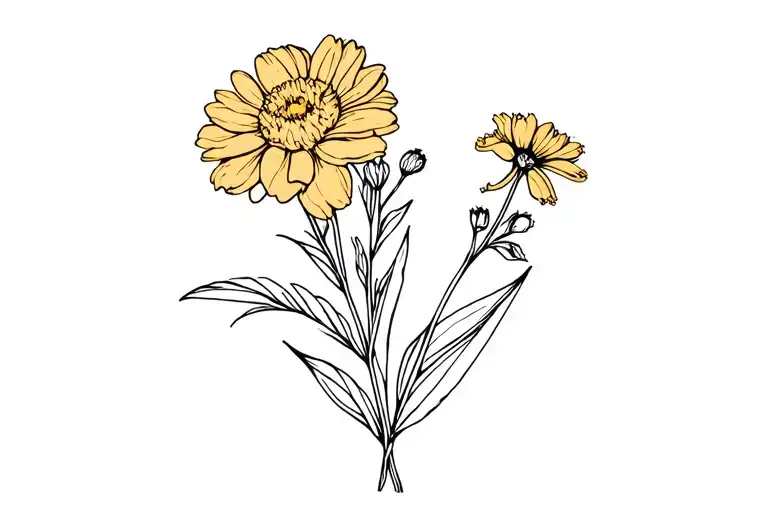 dafodil larkspur marigold chrysanthemums tattoo design idea