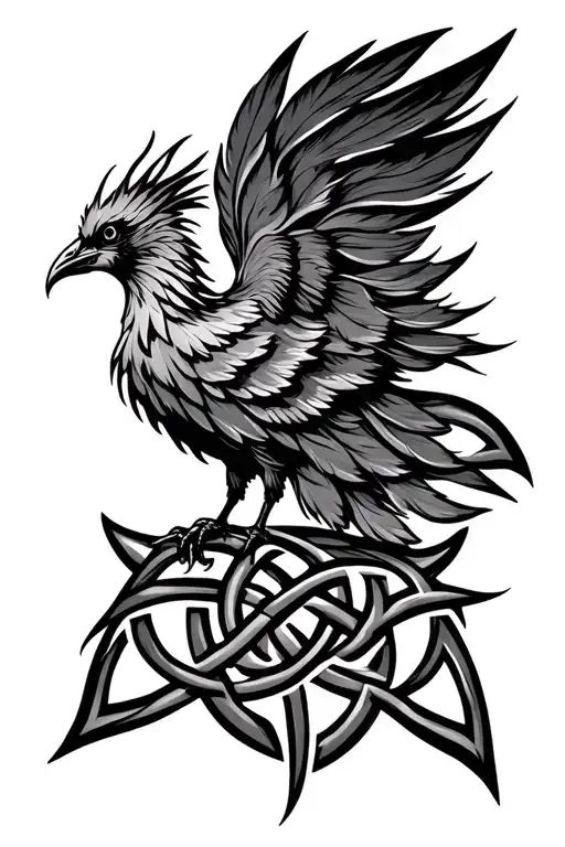 Feather Bird phoenix Celtic knotwork intertwined tattoo design idea