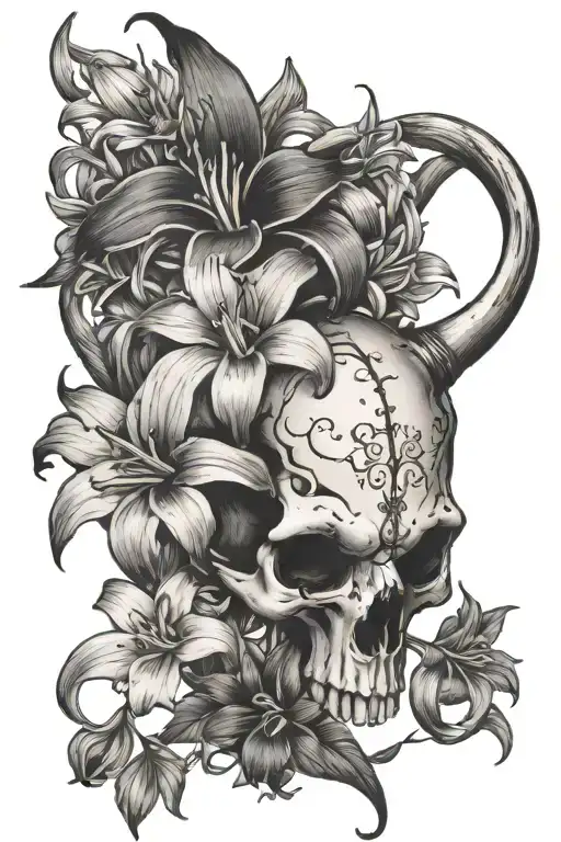 lillies and longhorn skull tattoo design idea