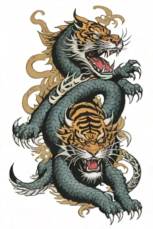 dragon and tiger fighting tattoo design idea