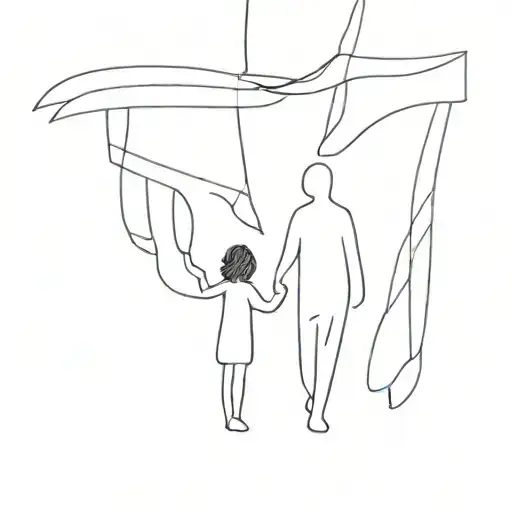 mother father daughter walking hand in hand, daughter in the middle outline tattoo tattoo design idea