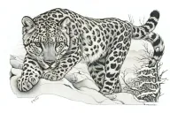 snow leopard walking tattoo design idea