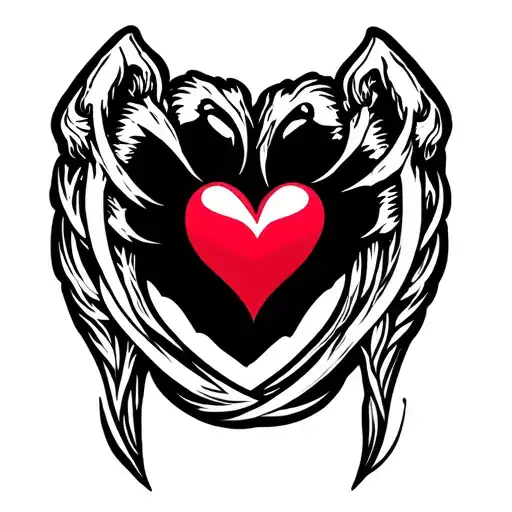 bear claw and heart intertwined tattoo design idea