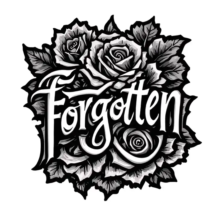a tattoo saying "forgotten" in a fancy font tattoo design idea