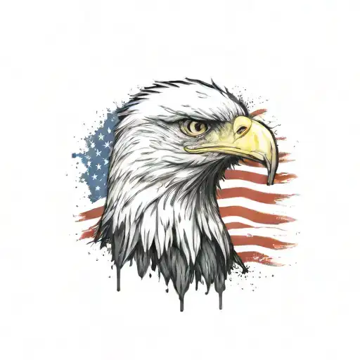 american flag background; eagle holding bombs foreground tattoo design idea