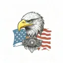 american flag background; eagle holding bombs foreground tattoo design idea