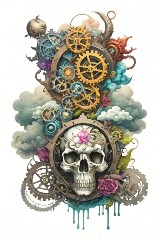 Arcane VI Gears mixed with Arcane Jinx Clouds, with a touch of nature tattoo design idea