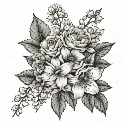 flower boquet of april birth flower and december birth flower tattoo design idea