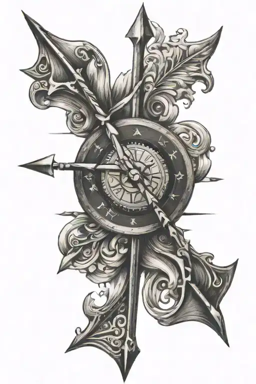 sagittarius arrow and astrological sign tattoo design idea