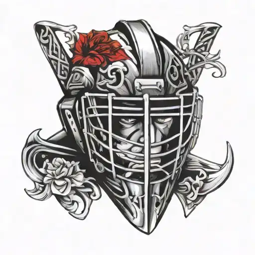 hockey goalie helmet with big red fluer de lis  tattoo design idea