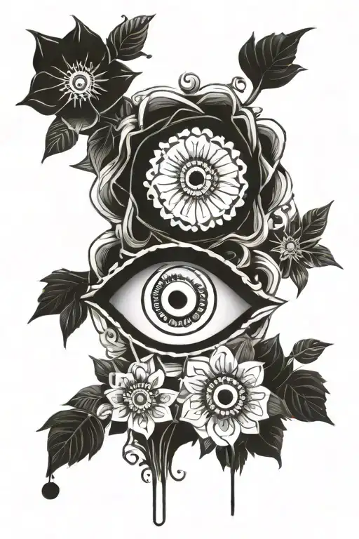 evil eye with flowers tattoo design idea