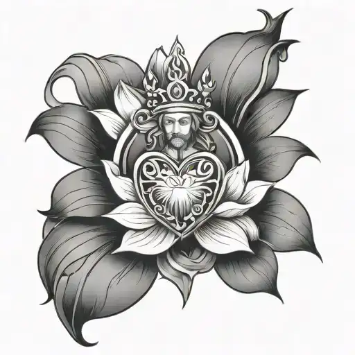 sacred Heart of Jesus with Lotus flower tattoo design idea