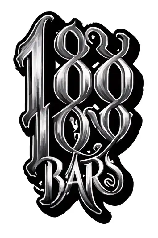 "1000 BARS" calligraphy, handwritten font and stretched lettering tattoo design idea