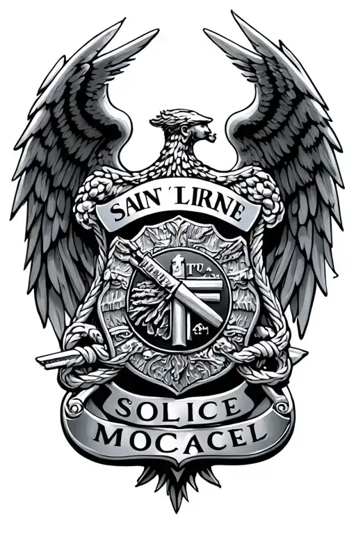 Saint Michael police badge intertwined tattoo design idea