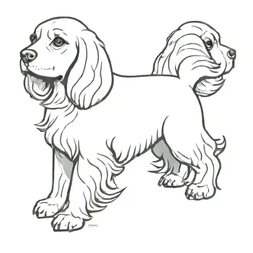 cocker spaniel curled fine line style tattoo design idea