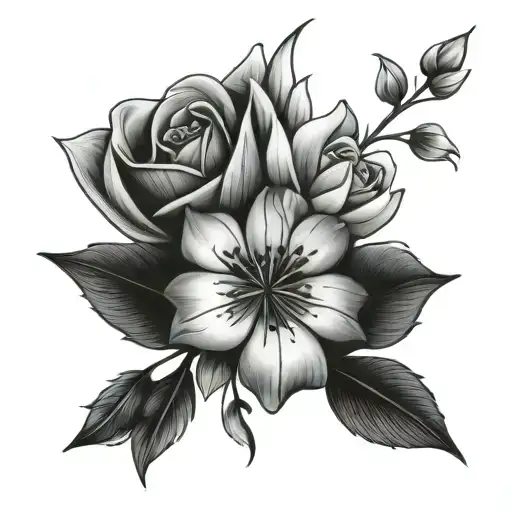 flower bouquet fine line tattoo design idea