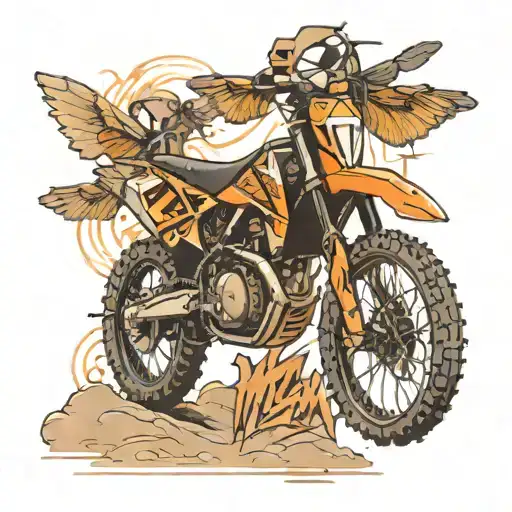 dirtbike KTM with wings that says Alex Hallman tattoo design idea