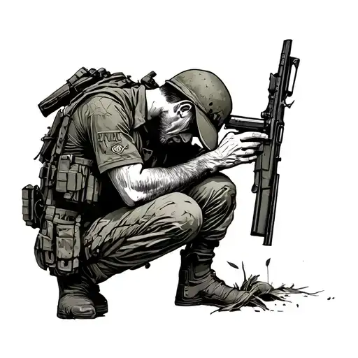 grieving soldier kneeling tattoo design idea