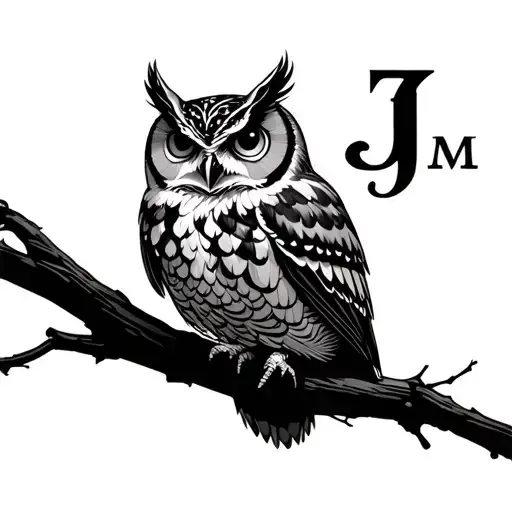 owl with letters W Z J M tattoo design idea