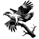  Either an Osprey, Dove, Eagle or a Peregrine Falcon in mid-flight, wings spread wide as the branch beneath it snaps.  tattoo design idea